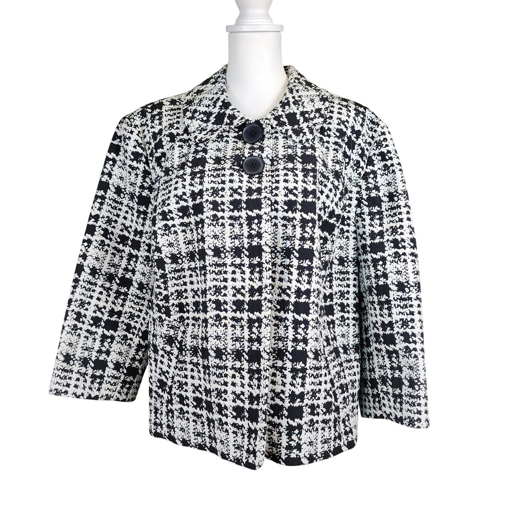 Semantiks Swing Jacket Blazer Womens 2X Black White Abstract Houndstooth Office